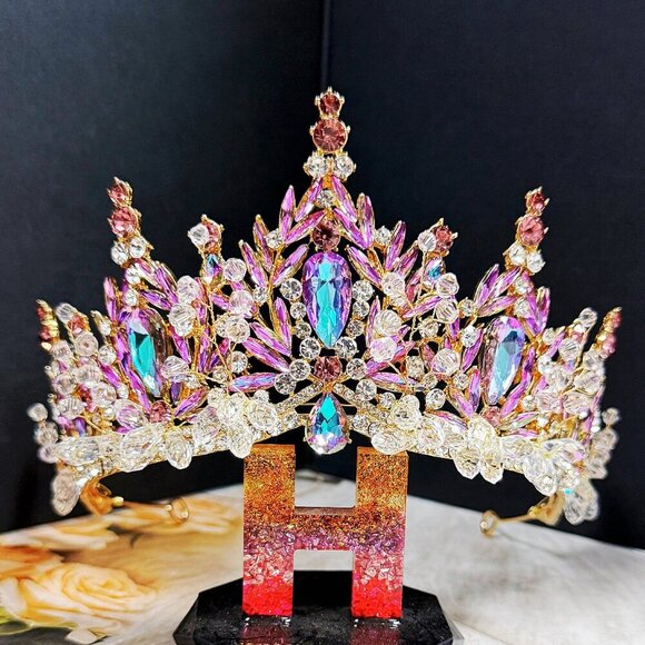 Lavender Tiara, Victorian tiara, Purple Crystal crown, Princess Gold Tiara - Picture 1 of 11